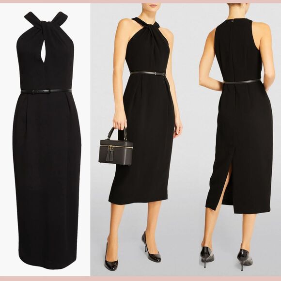 NEW $995 MAX MARA [ 8 US ] Luna Grecian Neck Cady Midi Dress NO‎ BELT Black